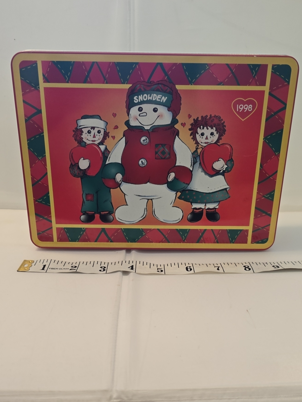 Vintage 1998 Snowden & Friends Raggedy Ann Andy Christmas Cookie Tin Empty